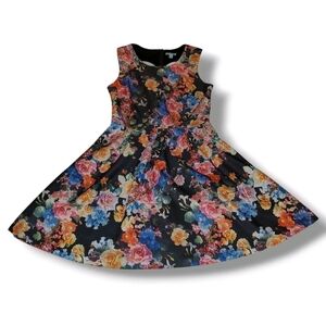 Elegant Floral Dress - Black and Multicolor